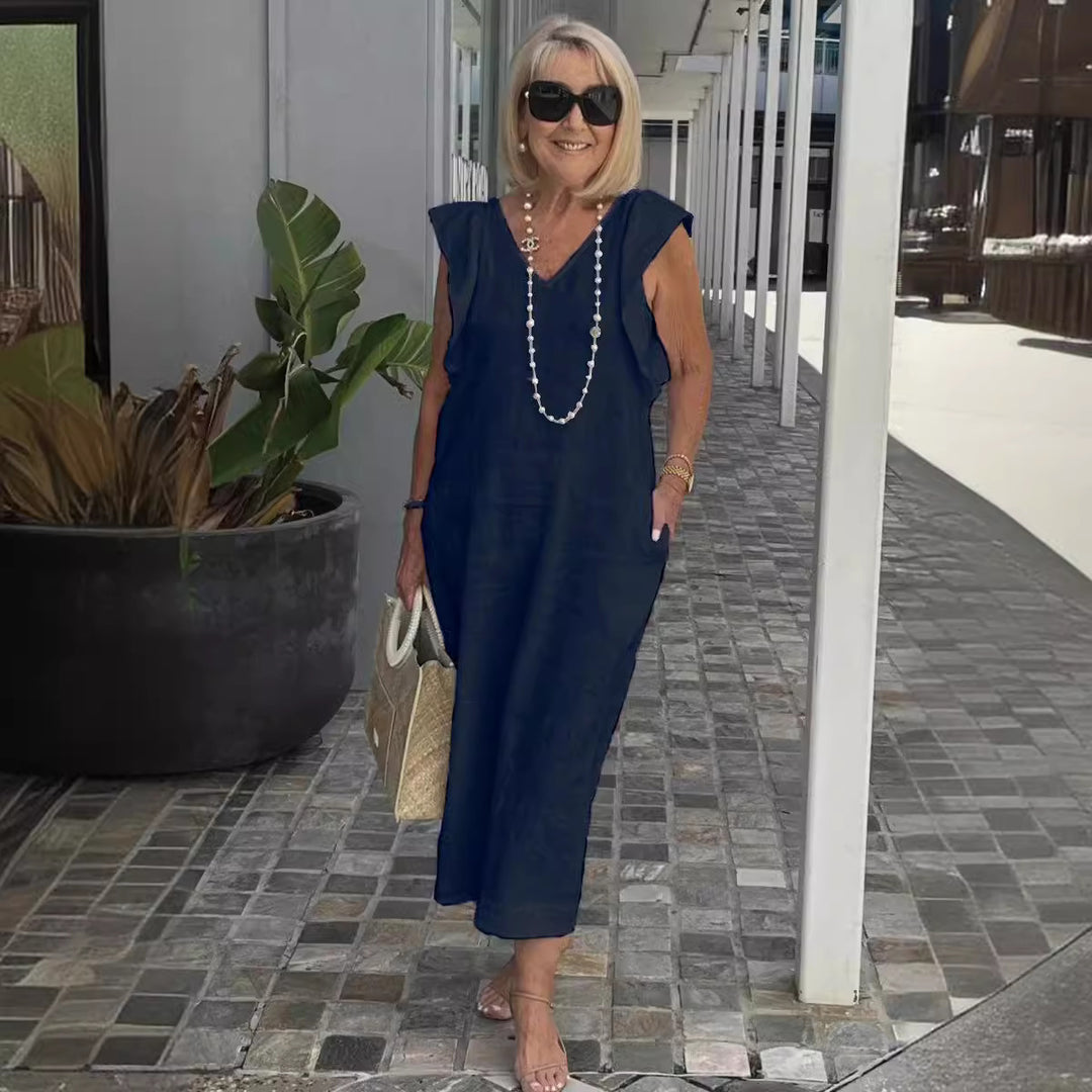 Maxi dress for women with V-neck and raglan sleeves Lune London