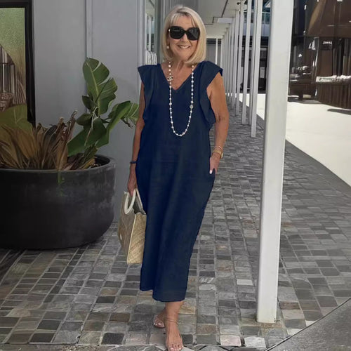 Maxi dress for women with V-neck and raglan sleeves Lune London
