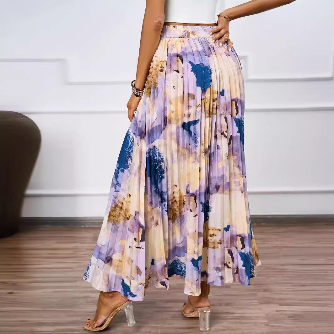 Jupe maxi pour femmes avec détails plissés et design floral Chic & Stil