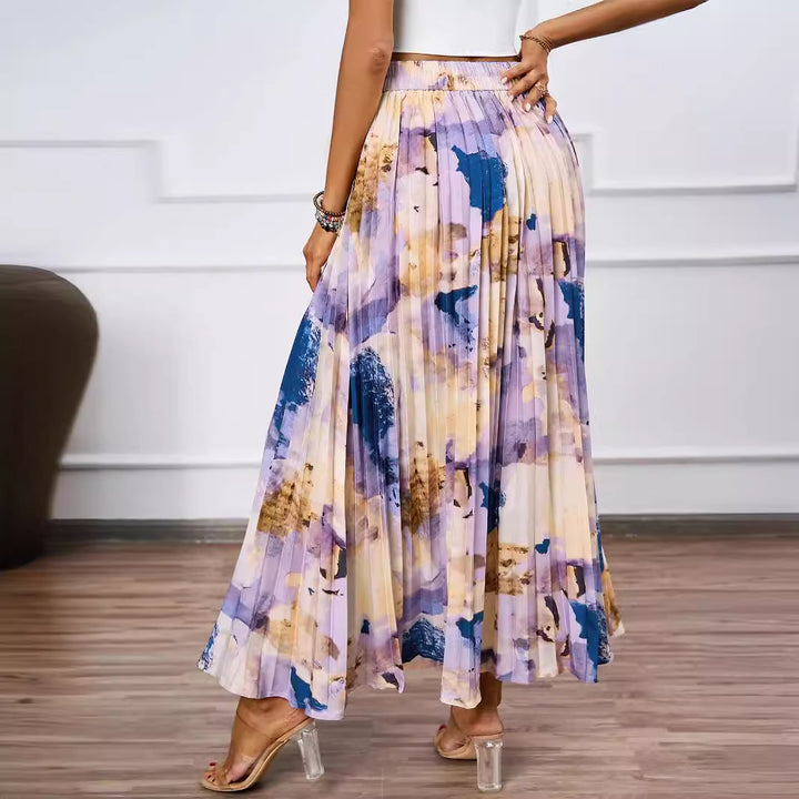 Jupe maxi pour femmes avec détails plissés et design floral Chic & Stil