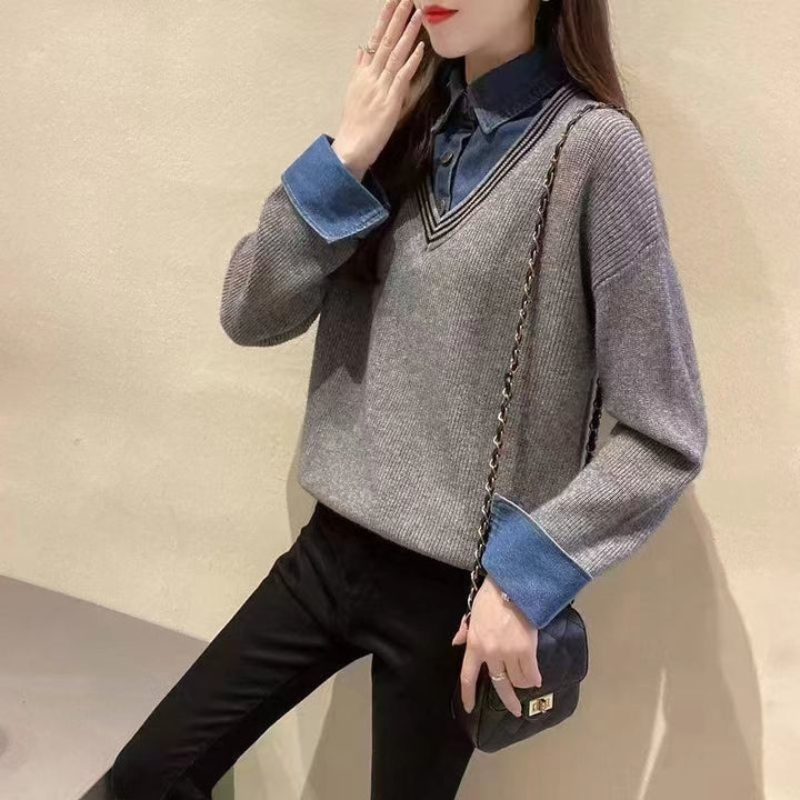 Pull en tricot décontracté pour femmes avec col de chemise tendance Chic & Stil