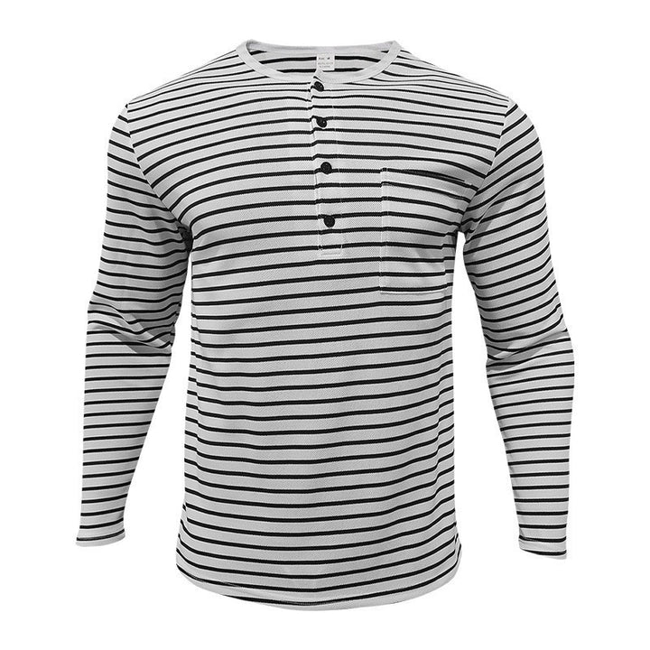 Men's long sleeve t-shirt with striped design and button placket Lune London