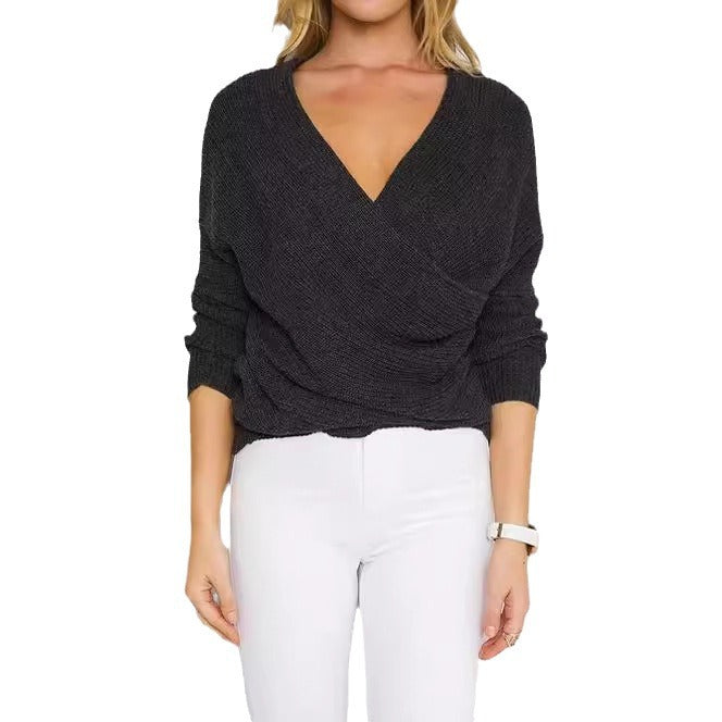 Wrap sweater for women with an open shoulder design and a relaxed chic silhouette