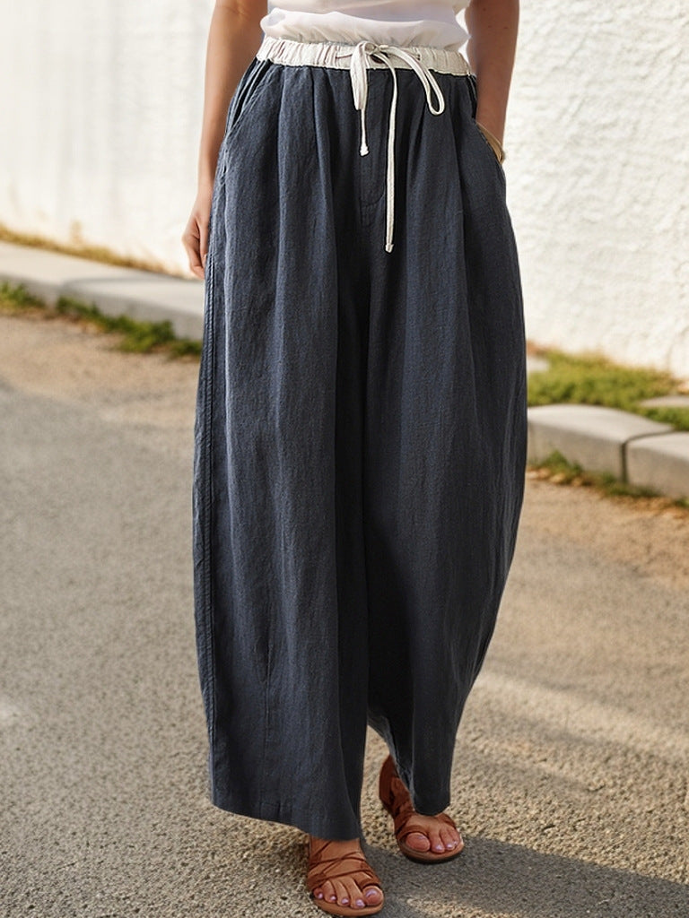 Loose linen pants for women with elastic waistband and stylish drawstring Lune London