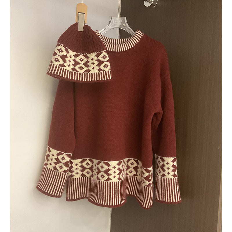 Pull en tricot élégant pour femme avec motif géométrique et col rond Chic & Stil