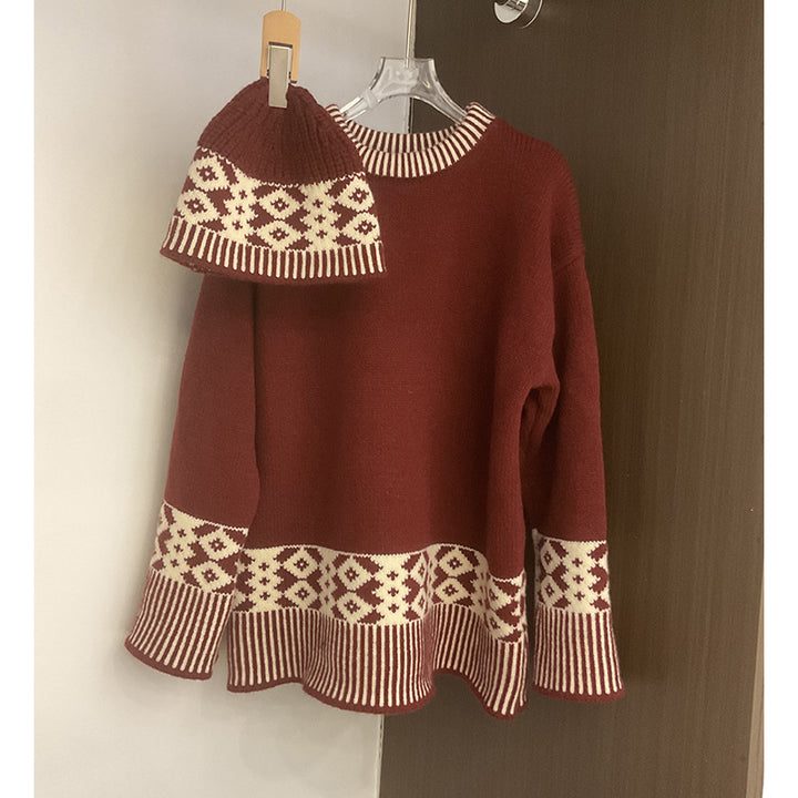 Pull en tricot élégant pour femme avec motif géométrique et col rond Chic & Stil