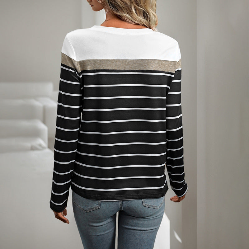 Casual long sleeve t-shirt for women with striped pattern and round neck Lune London