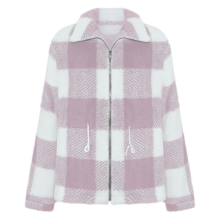 Fleece jacket for women with a trendy check pattern and practical pockets Lune London