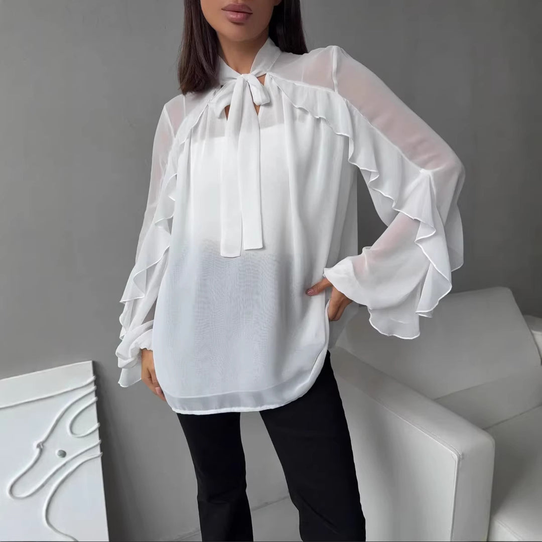 Blouse en chiffon pour femmes avec volants et décolleté moderne Chic & Stil