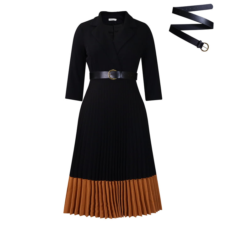 Elegant pleated dress for women with fitted blazer top and belt Lune London