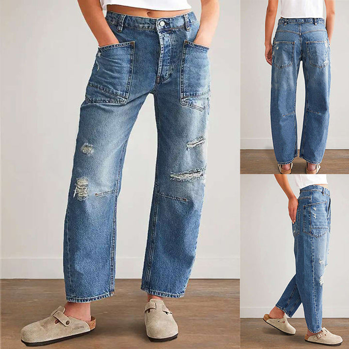 Women's Denim Pants with Large Pockets Lune London