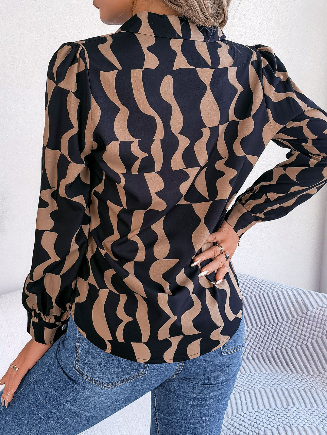 Chic shirt dress for women with a modern graphic design and Moon London button details