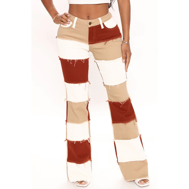 Modern bootcut jeans for women with an unconventional patchwork design Lune London