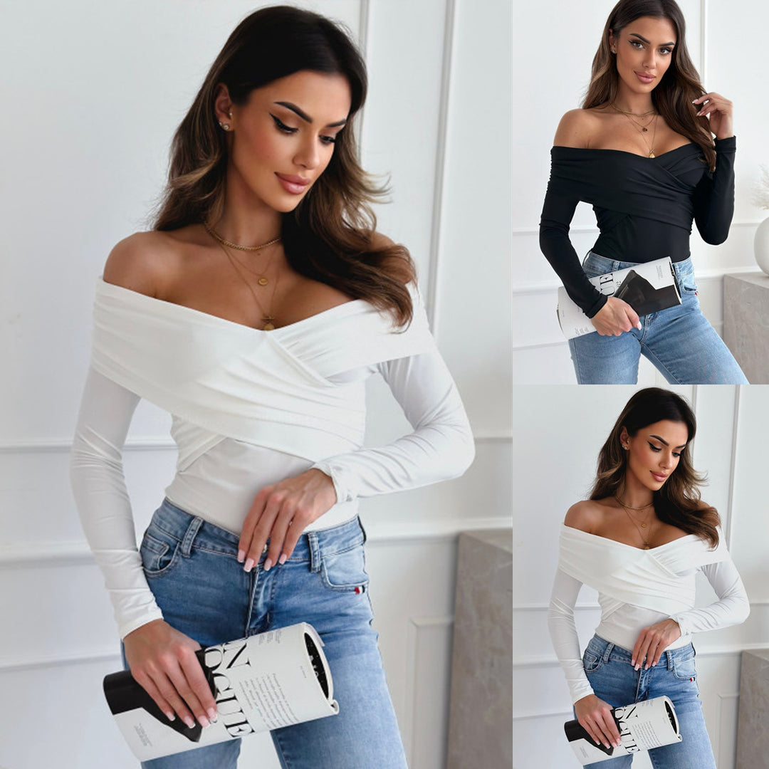 Women Off-Shoulder Ruffled Long Sleeve Top Lune London