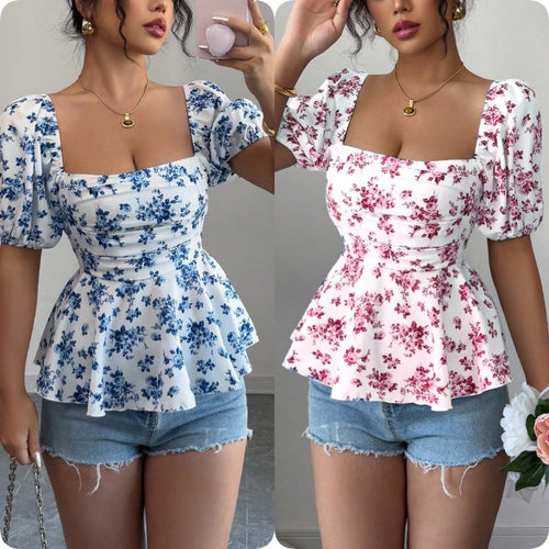 Women’s blouse with ruffle and floral design Lune London
