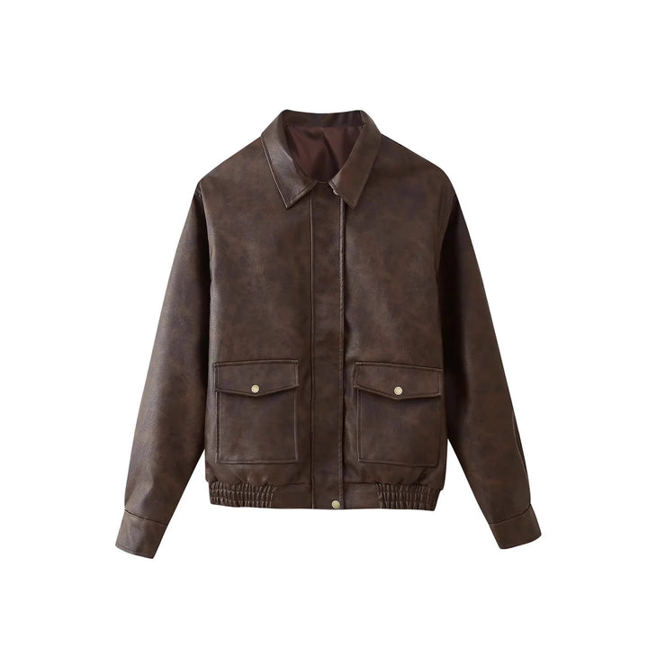 Synthetic leather jacket for women with practical pockets and trendy cut Lune London