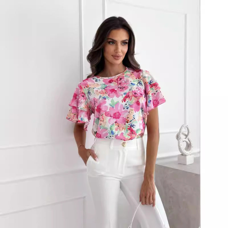 Ladies Fluid Floral Pattern Blouse Lune London