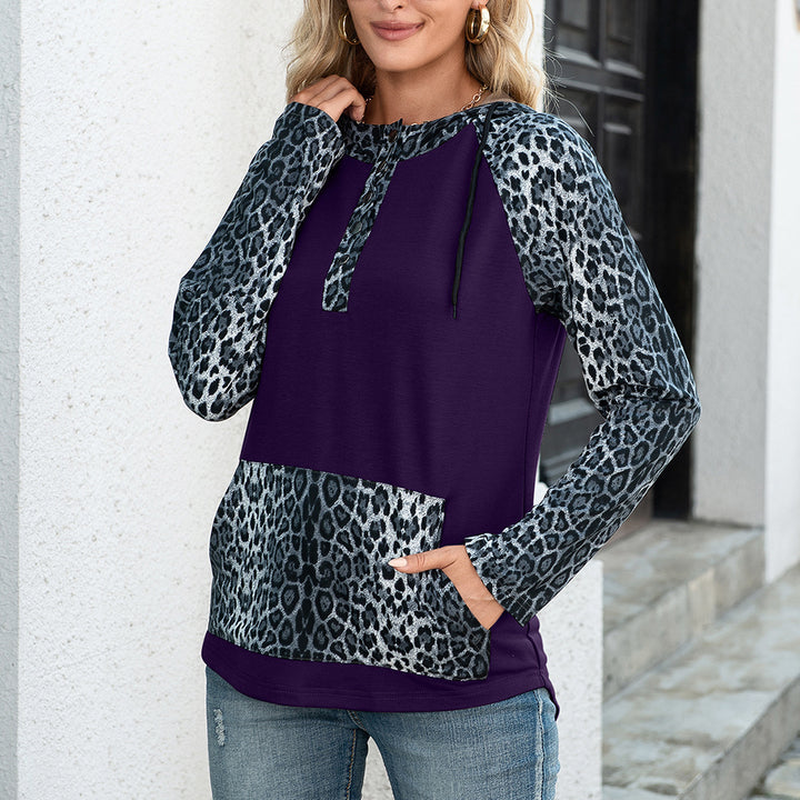 Ladies hoodie with leopard print and kangaroo pocket Lune London