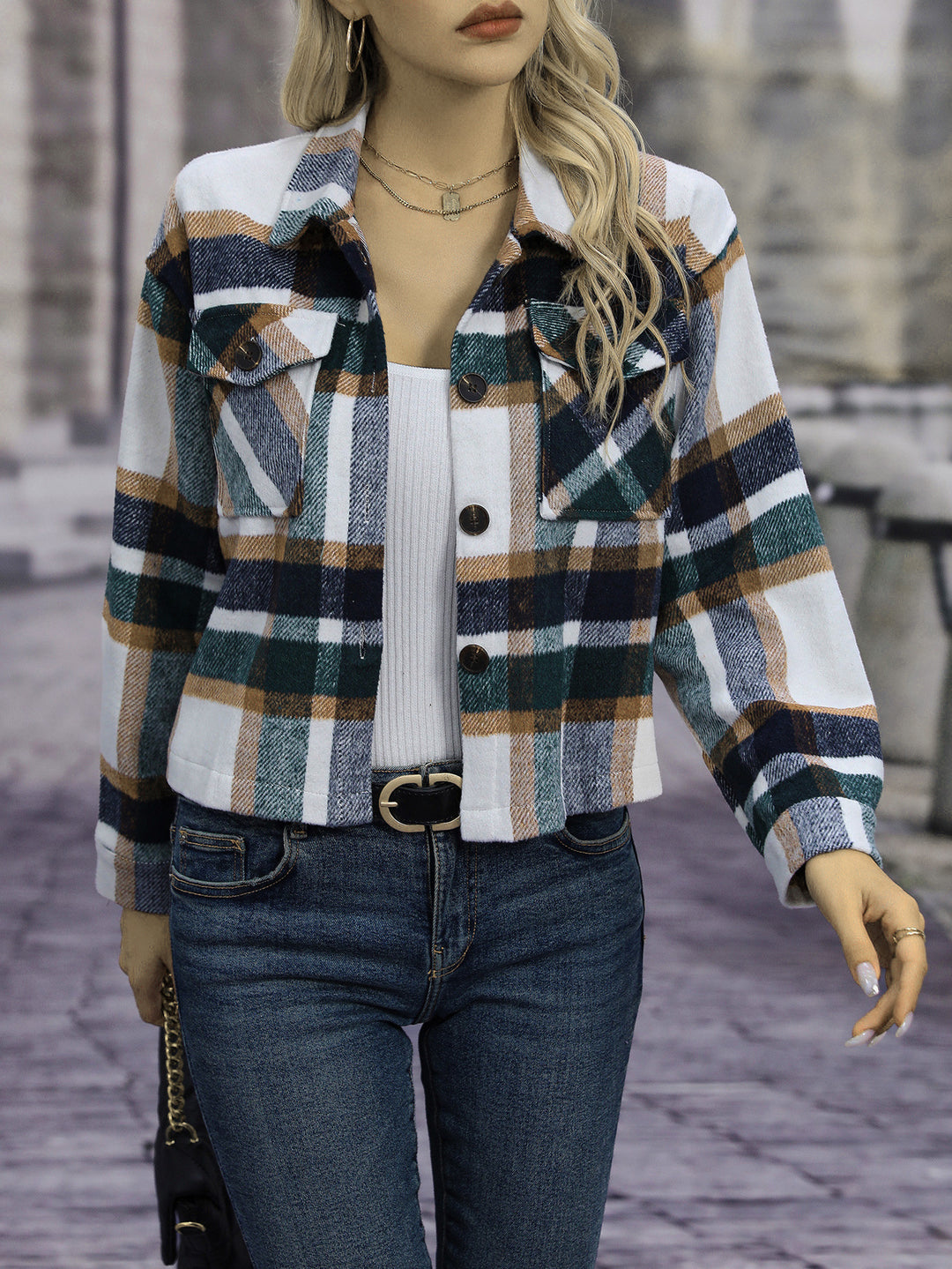 Ladies Checked Flannel Jacket with Pockets Lune London
