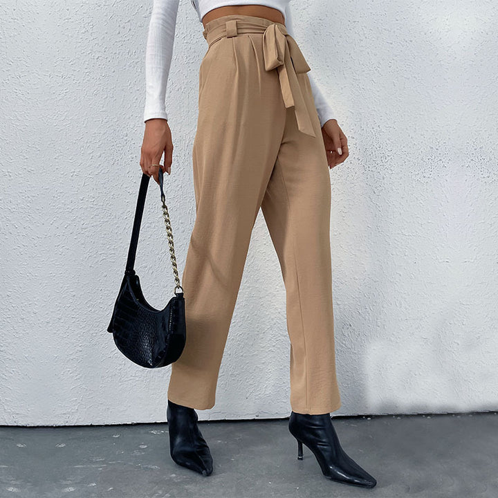 High-waisted custom pants for women with bow detail Lune London