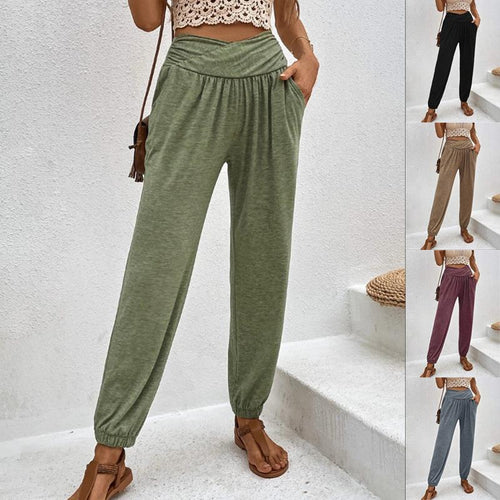 Ladies Comfortable Harem Pants with Elastic Waistband and Side Pockets Lune London