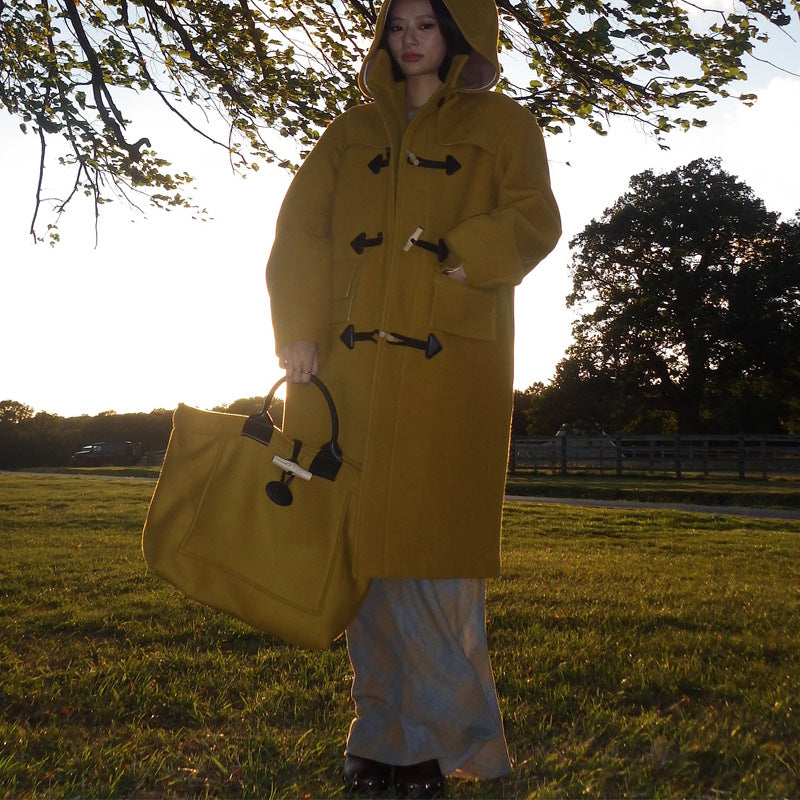 Women’s Oversized Duffle Coat with Hood & Wooden Buttons | Lune London