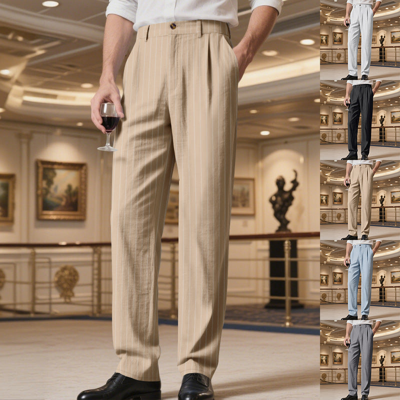 Men's Elegant Striped Suit Trousers with Comfortable Waistband Lune London
