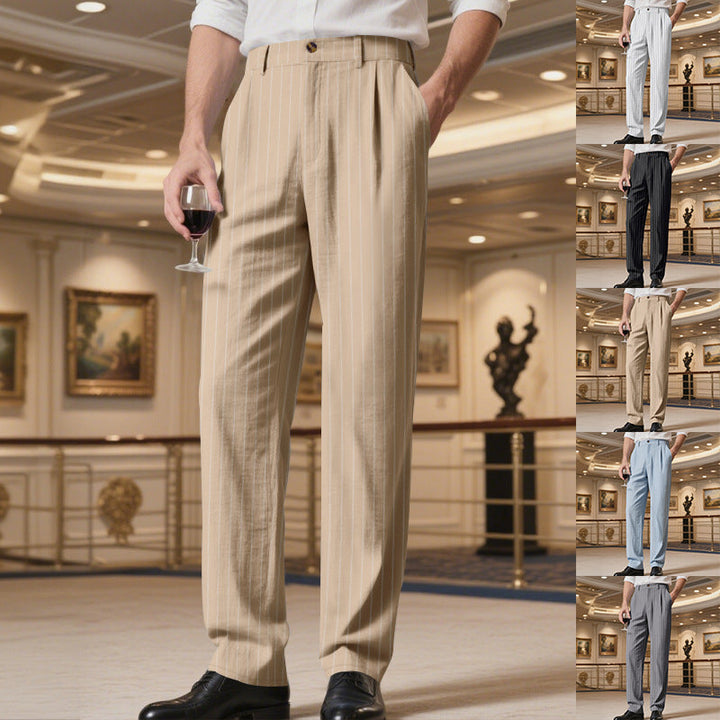 Men's Elegant Striped Suit Trousers with Comfortable Waistband Lune London