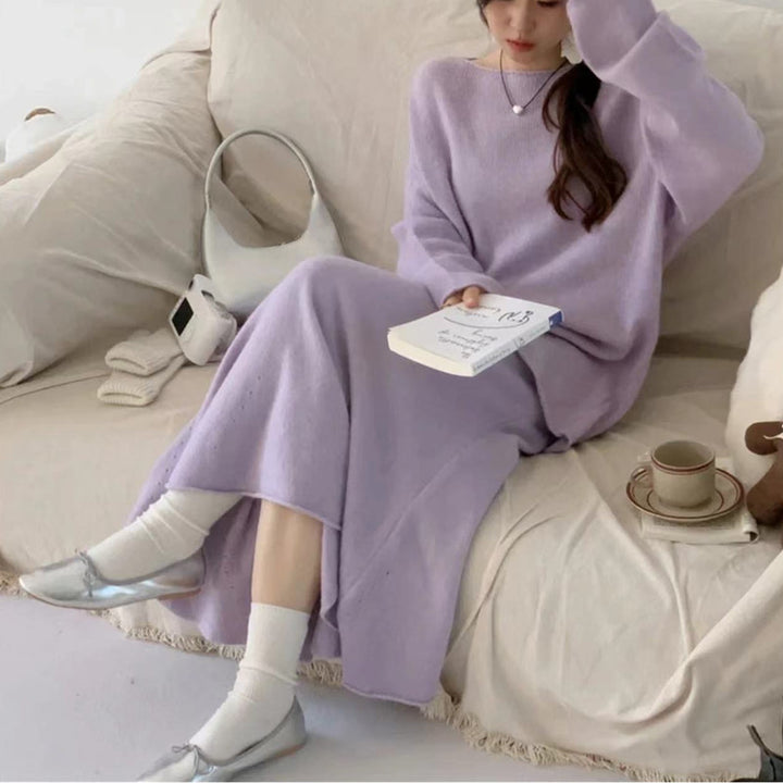 Casual knitted dress for women with an elegant off-the-shoulder design and soft material Lune London