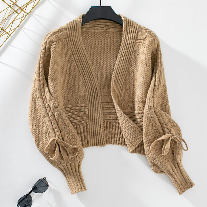 Fashion knit jacket for women with voluminous sleeves and a cable pattern Lune London