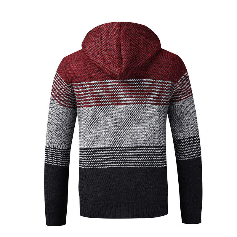 Men's Knitted Sports Hoodie with Decorative Stripes Lune London