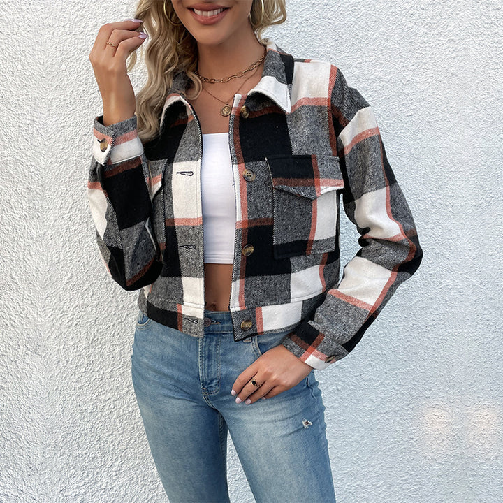 Casual checkered jacket for women cropped style Lune London