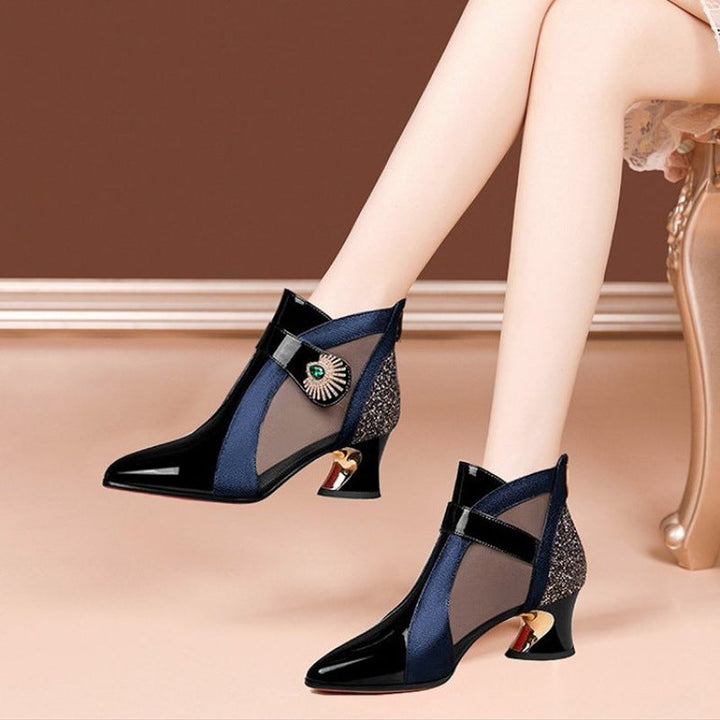 Women High-Heel Booties with Elegant Mesh Insert and Sparkling Jewelry Detail Lune London