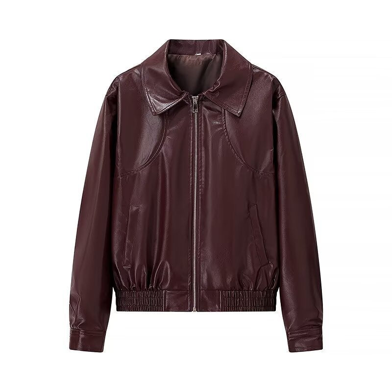 Vintage faux leather jacket for women with high collar Lune London