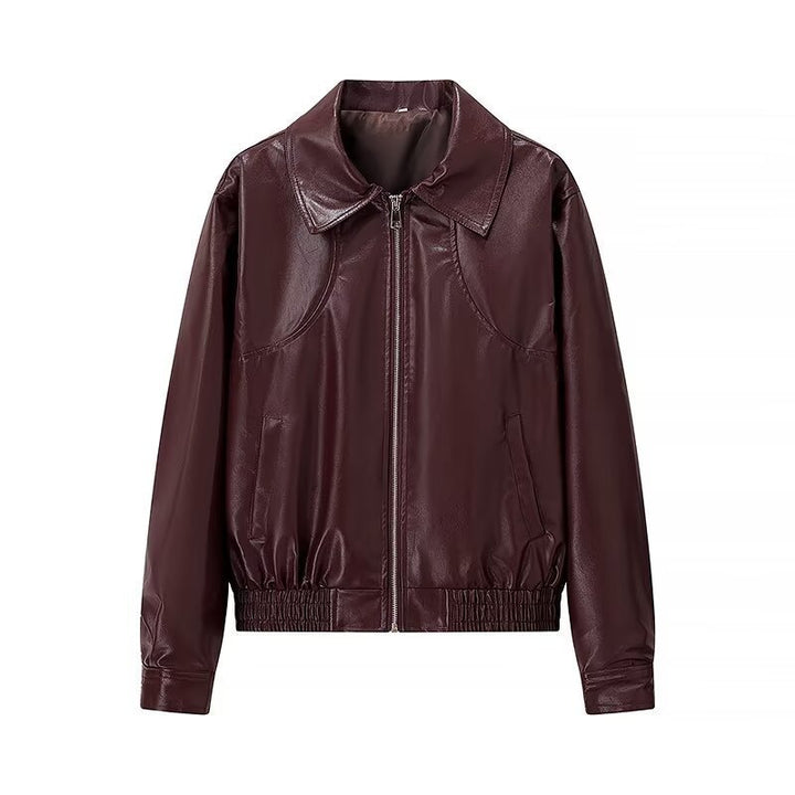 Vintage faux leather jacket for women with high collar Lune London
