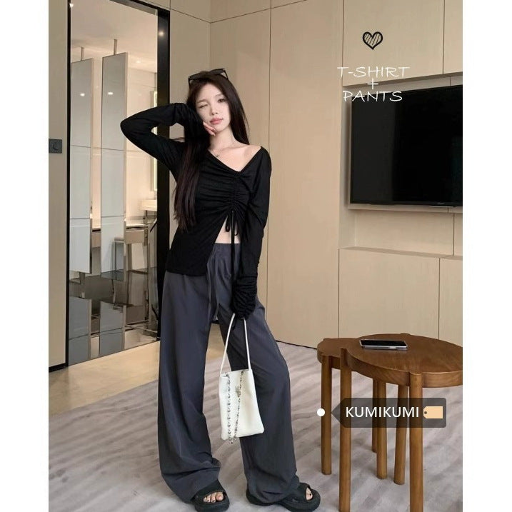 Ladies long-sleeved wrap top with sophisticated gathering Chic & Stil