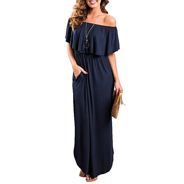 Maxi dress for women with an off-shoulder design and a ruffled detail Chic and Style