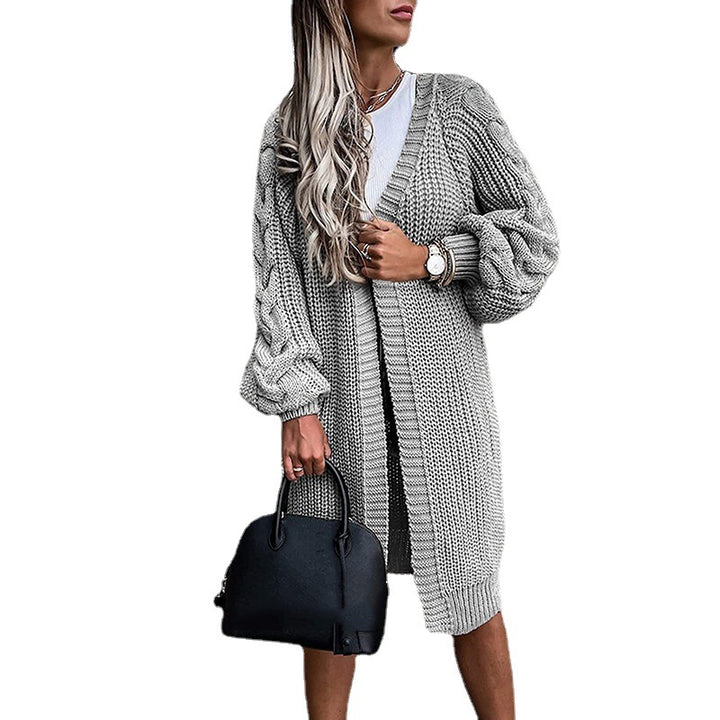 Ladies Long knitted cardigan with voluminous puff sleeves and open sides Lune London