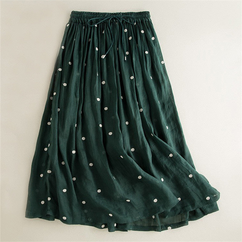 Ladies long and light skirt with elastic waistband and polka dot design Lune London