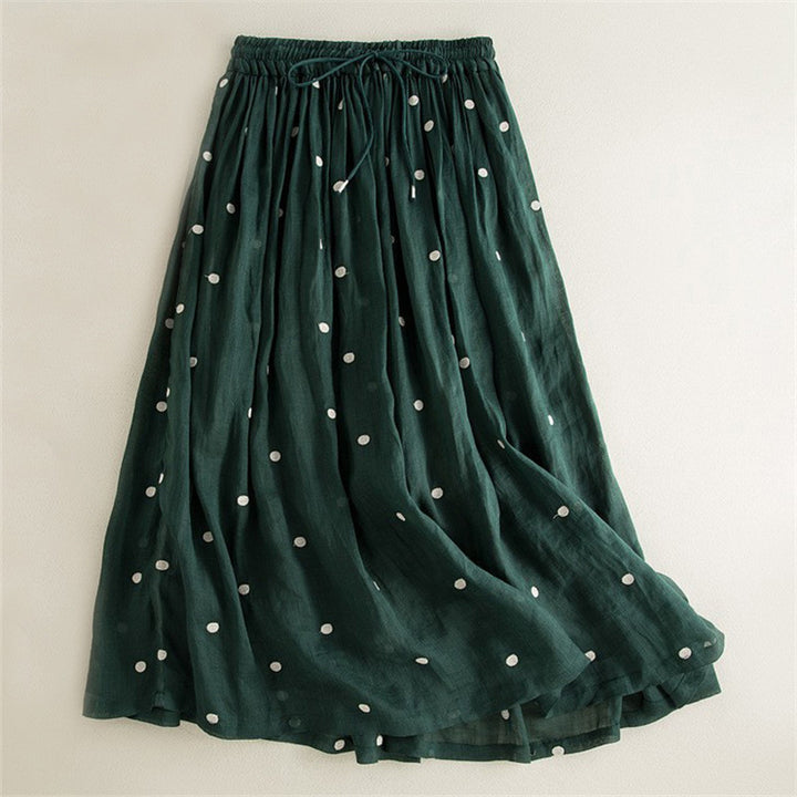 Ladies long and light skirt with elastic waistband and polka dot design Lune London