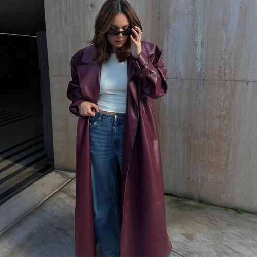 Lune London elegant ladies' leather jacket with voluminous sleeves and a belt at the waist