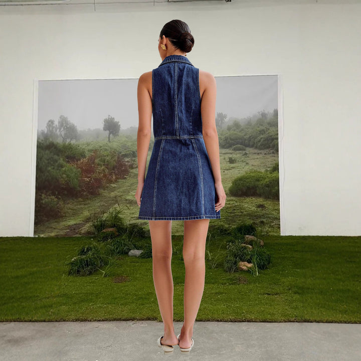 Denim dress for women with stylish collar and button details Chic & Stil