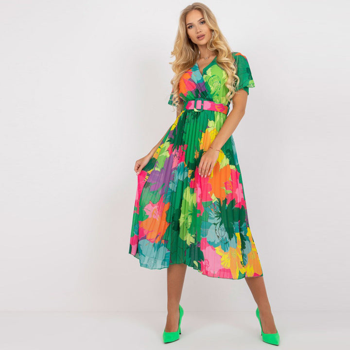 Lune London Pleated Floral Patterned Midi Wrap Dress for Women