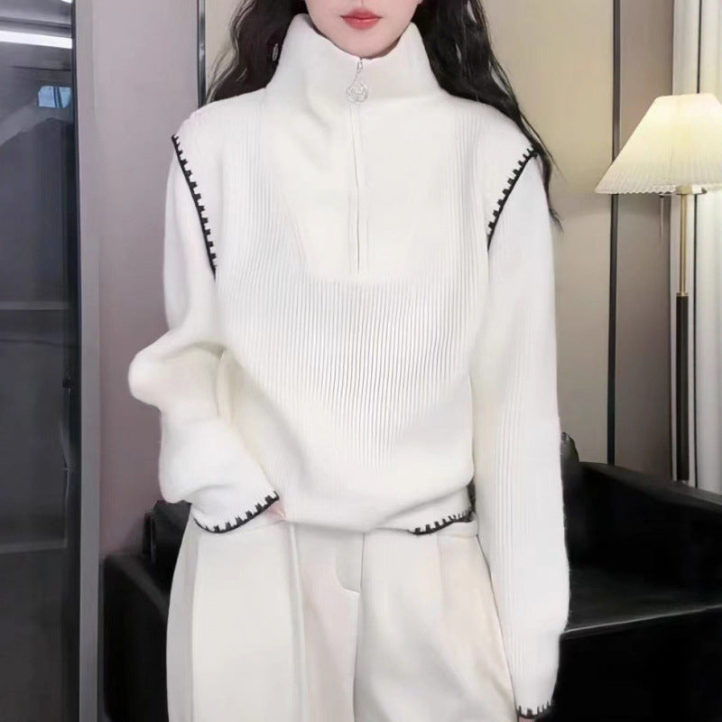 Pull femme à col montant avec col montant et fermeture éclair Chic & Stil