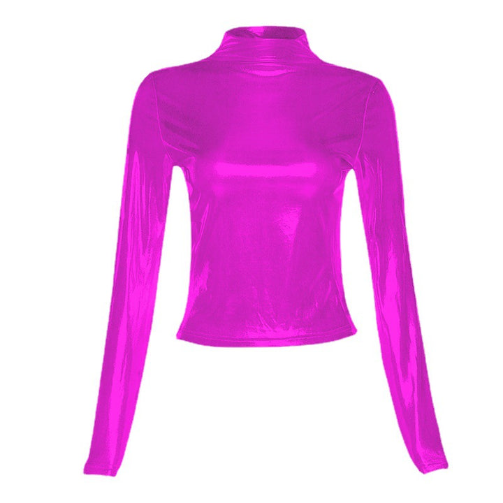 Women Long Sleeve Top with Shiny High Collar Lune London
