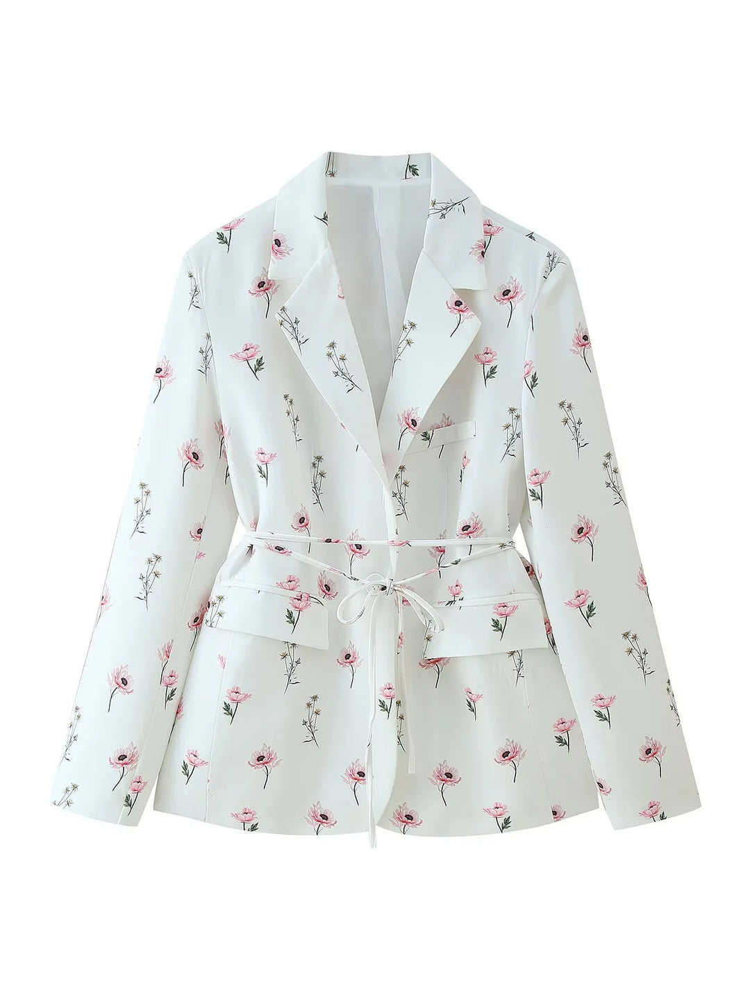 Fitted blazer for women with floral pattern and tie belt Lune London