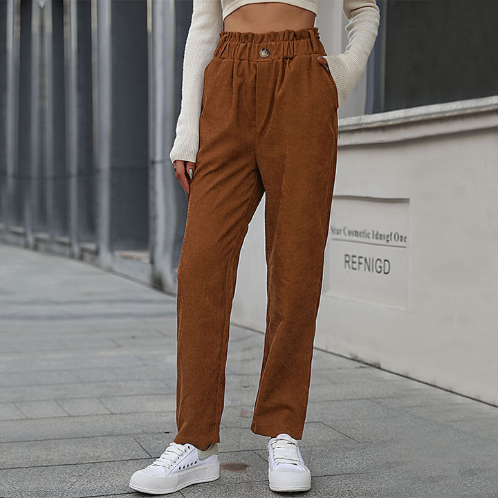 Textured high-waisted pants for women with elastic waistband Lune London