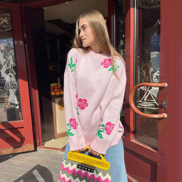 Ladies soft knitted sweater with floral pattern Lune London