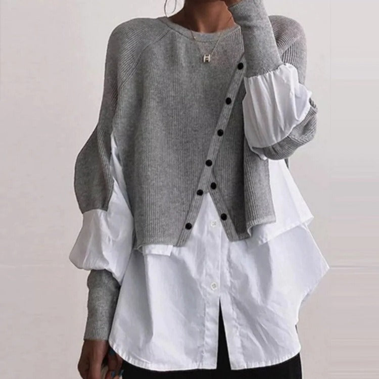 Pull en maille pour femme avec blouse intégrée et coupe asymétrique Chic & Stil