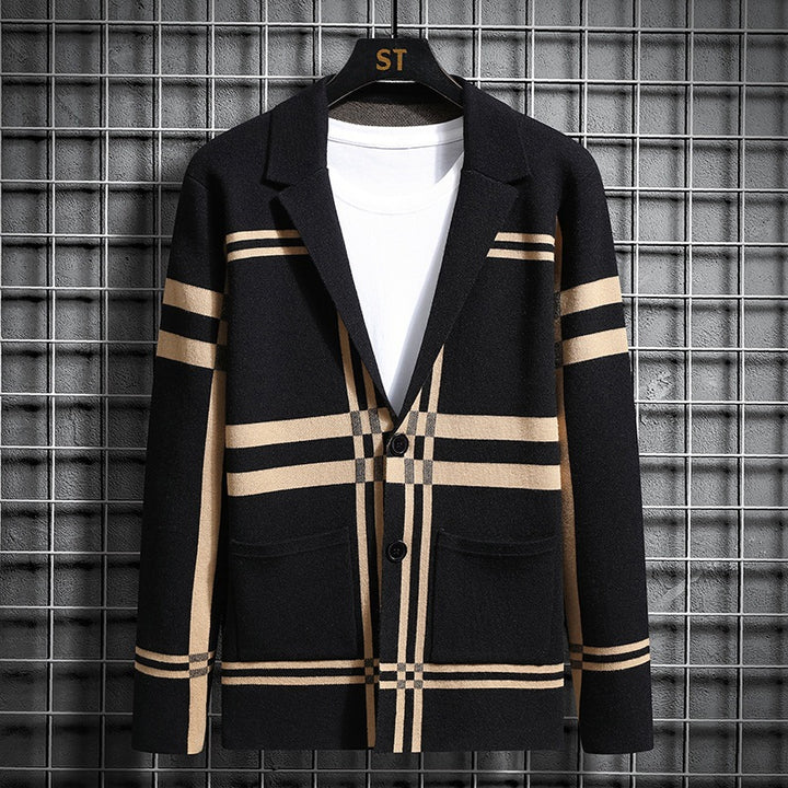 Fashion knit jacket for men with a unique plaid pattern Lune London